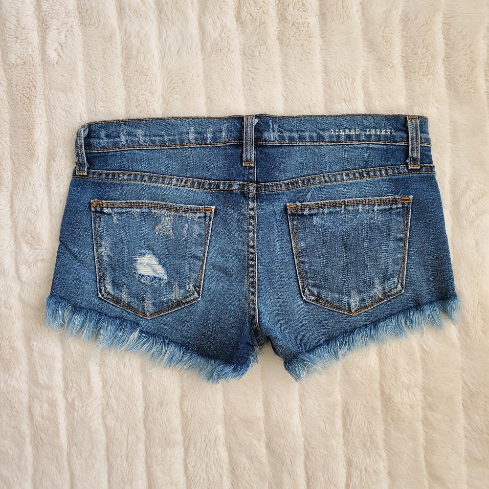 Gilded Intent Frayed Stretch Denim Shorts - Picture 2 of 11